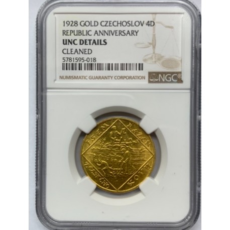 Zlatá mince čtyřdukát 1928 UNC Jsem ražen z českého kovu